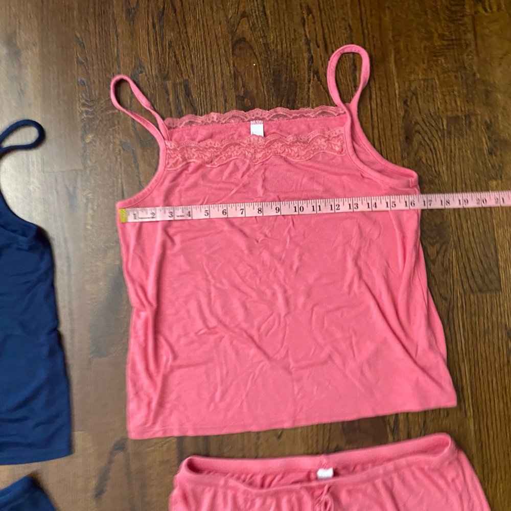 Set of 2 Women's Lace-Trim Cami & Short Sleep Set (M)- Navy &Coral (4pcs total) - Picture 14 of 15